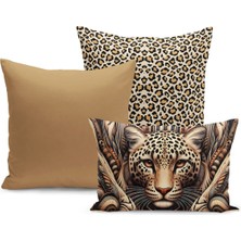 Klasik Leopar Serisi Çift Tarafı Dijital Baskılı  3'lü Kırlent Kılıfı Seti (Leopard)
