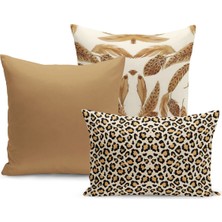 Klasik Leopar Serisi Çift Tarafı Dijital Baskılı  3'lü Kırlent Kılıfı Seti (Leopard)