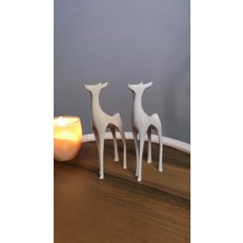2 Li Set Geyik Dekor Dekorasyon Biblo Heykel Ev Dekorasyonu Hediyelik 16 cm  Beyaz/kemikbeyazı