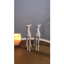2 Li Set Geyik Dekor Dekorasyon Biblo Heykel Ev Dekorasyonu Hediyelik 16 cm  Beyaz/kemikbeyazı