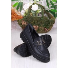 Fort 35819 Siyah Cilt Toka Detaylı Rahat Loafer Kadın Ayakkabı