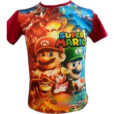 Süper Mario 3D Dijital Baskılı Çocuk Tişört Kırmızı