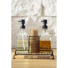 Storemax 2 Li Metal Standlı Cam Sıvı Sabun ve Losyon Şişesi Sabunluk 500 ml Siyah - D/1 C1-1-289