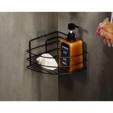 Storemax Haus Ömür Boyu Paslanmaz Yapışkanlı Banyo Köşeliği Düzenleyici Şampuanlık Duş Rafı Siyah Tk-01