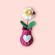 Firuz Rukye Beyaz Papatya Mini Saksılı Dekor Yapay Çiçek