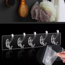 Kendinden Yapışkanlı 2 Adet Şeffaf 5li Askılık Kapı Arkası Mutfak Duvar Banyo Askı
