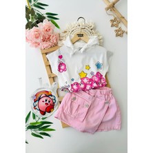 Miniğimin Cicileri Asimetrik Şort Etekli Yıldız Baskı Kız Çocuk 3 lü takım - Beyaz