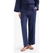DeFacto %100 Keten Straight Fit Beli Lastikli Cepli Pantolon D4388AX25SM
