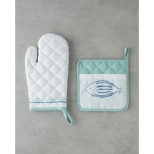 Aqualuna Polyester 2'li Mutfak Seti 17x30 Cm + 20x20 Cm Mavi - Yeşil