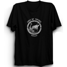 Sons Of Vikings, Ship, Vikingler, Siyah Unisex %100 Pamuk Tişört