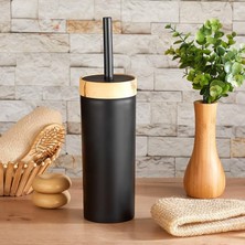 Mcreative Bambu Görünümlü Ahşap Desen Tuvalet Fırçası Seti (Banyo - Mutfak - Tuvalet - Balkon) (Siyah, Fırça)