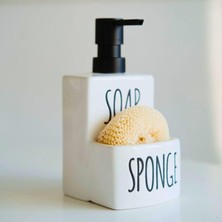 Mcreative Sıvı Sabunluk ve Süngerlik Seti - Mutfak Banyo Düzenleyici, Seramik Sabunluk Pompalı, Sünger Organizer, Şık ve Pratik Lavabo Üstü Deterjanlık Şık ve Pratik Banyo 17 x 9 cm Sünger Hediyeli