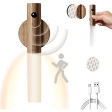 Mcreative USB ile Şarj Edilebilir Duvar Lambası, Ahşap, Iç Mekan, Hareket Sensörlü, Indüksiyonlu, Pilli LED Duvar Lambası, Sıcak Beyaz, Manyetik Yatak Lambası, Oturma Odası, Yatak Odası, Merdiven