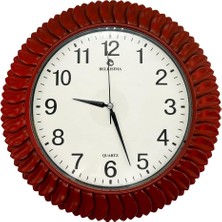 BL-1074 Serisi Klasik Kadran Yaprak Desenli Sessiz Akar 30  cm  Duvar Saati Kırmızı