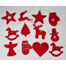 Tasarım Atölyem 12'li Kırmızı Keçe Yılbaşı Ağacı Süsü