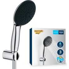 Mcreative Vitalio Start 110 El Duşu Seti, 110MM Yuvarlak 3 Akışlı El Duşu, Duş Başlığı Tutucu, 1750MM Duş Hortumu, Duş Başlığı Seti, Krom, 26769001