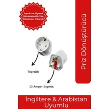 Sigortalı Fiş Çevirici Ingiliz Erkek Türk Dişi Unıversal Priz Dönüştürücü Dubai, Hongkong, Ingiltere Amerika, Umre Fiş Adaptörü