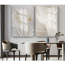 Harikabirev|(Soft Krem) Kuru Yaprak Kombini|çerçeveli Cam Tablo 2li Dikey