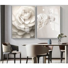 Harikabirev|soft|gül Kombini (Cream) |çerçeveli Cam Tablo 2li Dikey