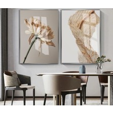 Harikabirev|soft| Krem Çiçek Kombini (Jerbera) |çerçeveli Cam Tablo 2li Dikey