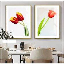 Harikabirev|yeşil-Kırmızı Soft Lale Kombini 01 |çerçeveli Cam Tablo  2li Dikey