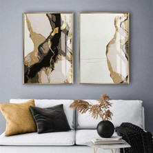 Harikabirev|siyah-Bronz Soyut Kombini |temperli Çerçeveli Cam Tablo  2li Dikey