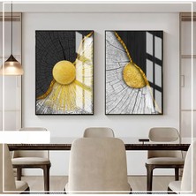 Harikabirev|gold-Siyah Renk Etnik Soyut Model Yeni|çerçeveli Cam Tablo  2li Dikey