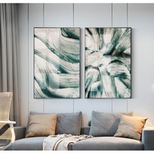 Harikabirev|turkuaz Tonlar Desenli Soyut Kombini 01 |çerçeveli Cam Tablo  2li Dikey