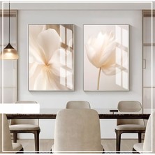 Harikabirev|soft Krem - Bej Renk Fenomen Moda Cam Tablo Seti |çerçeveli Cam Tablo 2li Dikey