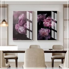 Harikabirev|mor-Siyah Soft Renk Çiçek Kombini 1 Yeni|çerçeveli Cam Tablo  2li Dikey