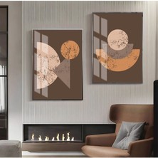 Harikabirev|kahverengi-Krem-Bej  Soyut Kombini 1 |çerçeveli Cam Tablo  2li Dikey