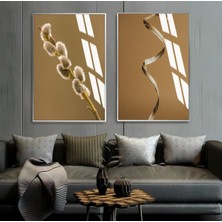 Harikabirev|kahverengi Soyut Bitki Kombini 01 |çerçeveli Cam Tablo  2li Dikey