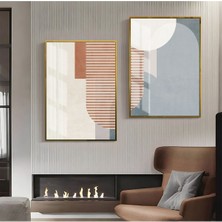 Harikabirev|krem-Gri-Bej Soyut Şekiller Kombin 3 |çerçeveli Cam Tablo  2li Dikey