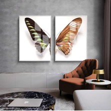 Harikabirev|beyaz-Gold Kelebek Kanatları Kombini 01 |çerçeveli Cam Tablo  2li Dikey
