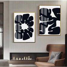 Harikabirev|siyah- Beyaz Soyut Şekil Kombin 08 |çerçeveli Cam Tablo  2li Dikey