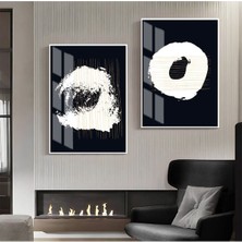 Harikabirev|beyaz-Siyah-Sarı Desenli Soyut Kombini 01|çerçeveli Cam Tablo  2li Dikey