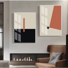 Harikabirev|gri-Pembe-Bej Soyut Abstract Kombin 03 |çerçeveli Cam Tablo  2li Dikey