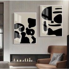 Harikabirev|siyah-Bej Soyut Abstract Kombin 03 |çerçeveli Cam Tablo  2li Dikey