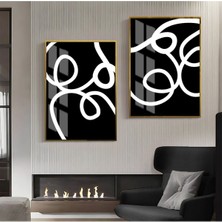 Harikabirev|siyah-Beyaz Soyut Şekiller Kombin 06 |çerçeveli Cam Tablo  2li Dikey