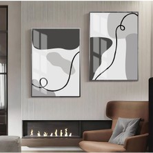 Harikabirev|gri Tonlar Soyut Abstract Kombin 01 |çerçeveli Cam Tablo  2li Dikey