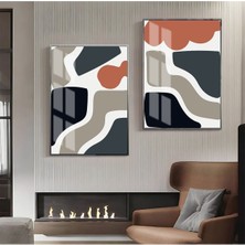 Harikabirev|beyaz-Mavi-Turuncu Soyut Abstract Kombin 01 |çerçeveli Cam Tablo  2li Dikey