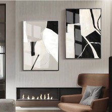 Harikabirev|gri-Krem -Siyah Soyutabstract Kombin 2 |çerçeveli Cam Tablo 2li Dikey