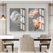 Harikabirev|özel Soft Çiçek Kombini Antrasit Gri 1|çerçeveli Cam Tablo  2li Dikey