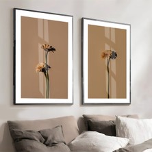 Harikabirev|h&krem Soft Renk Papatya Çiçeği |çerçeveli Cam Tablo  2li Dikey