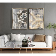 Harikabirev|gri-Krem Çiçekli Soft Kombin|temperli Çerçeveli Cam Tablo  2li Dikey