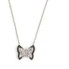 925 Ayar Gümüş Kelebek Kolye, Beyaz - Beyaz ve Siyah Taş