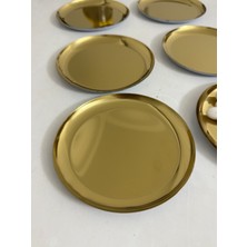 Elzem Tepsi Çelik Gold Renk 6 Adet Düz Mini Çerezlik Pasta Tatlı Tabağı 12 cm