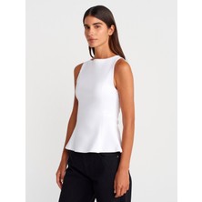 21001 Kayık Yaka Peplum Top-Beyaz