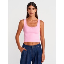 Dilvin 21035 Askılı Dantel Top-Beyaz