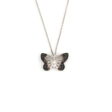 925 Ayar Gümüş Kelebek Kolye, Beyaz Siyah - Siyah Taş